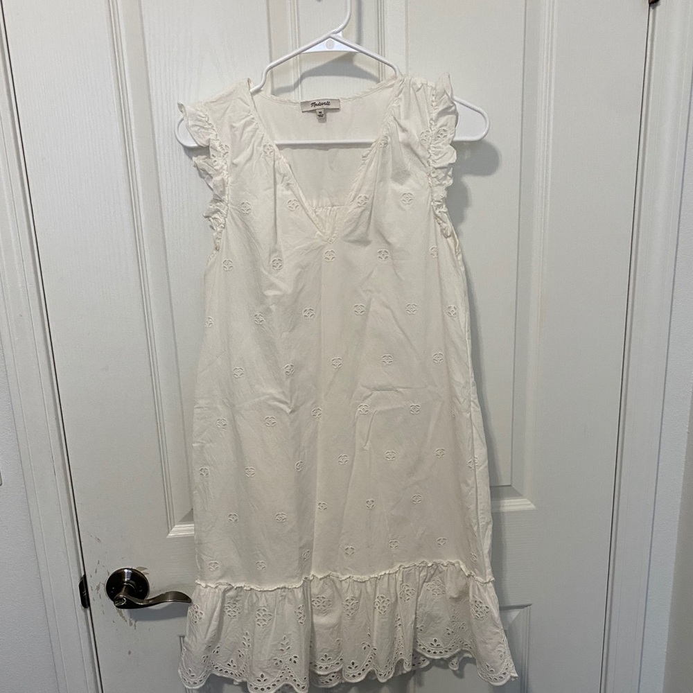 Madewell white eyelet dress with flutter sleeve